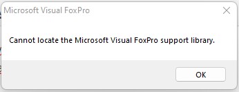 Cannot locate the microsoft visual FoxPro
